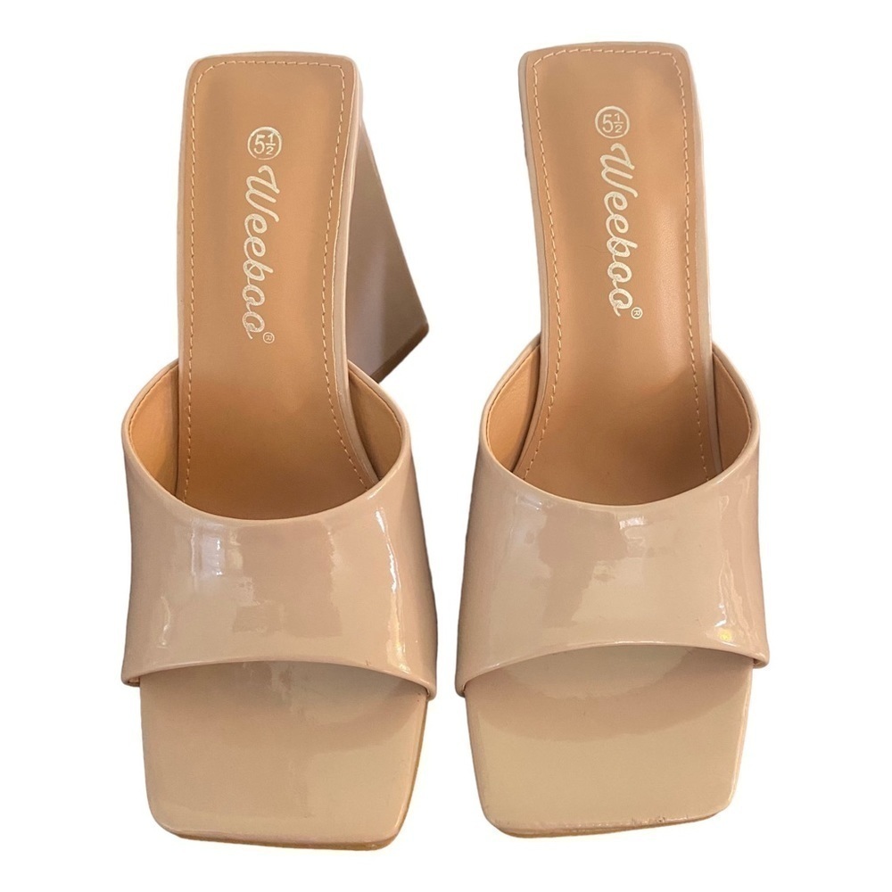 Weeboo Nude Triangle Block Open Toed Heels Size 5… - image 2